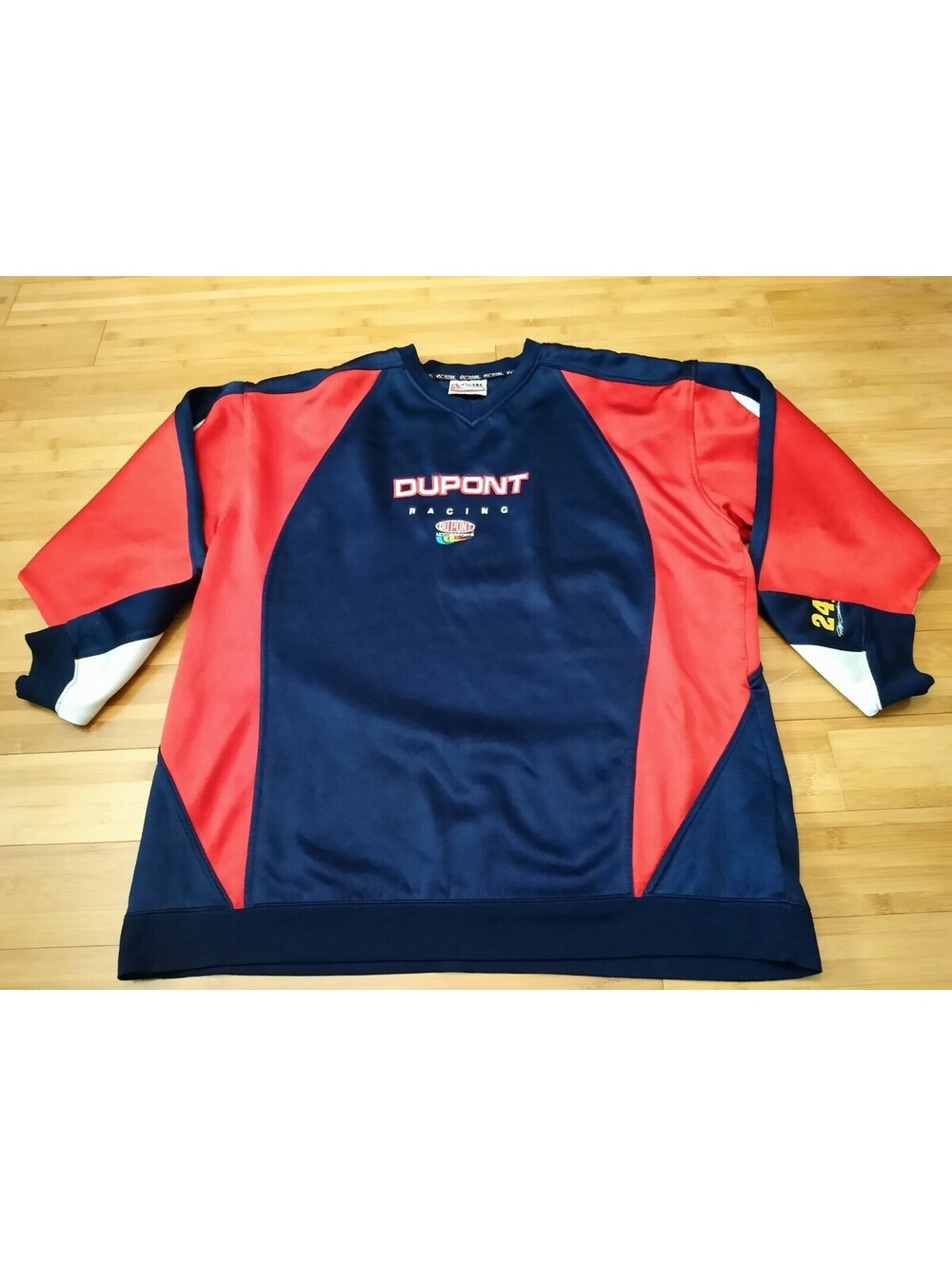 Vintage Chase Authentics Blue/Red/White Polyester Dupont Racing XL Men's Sweater